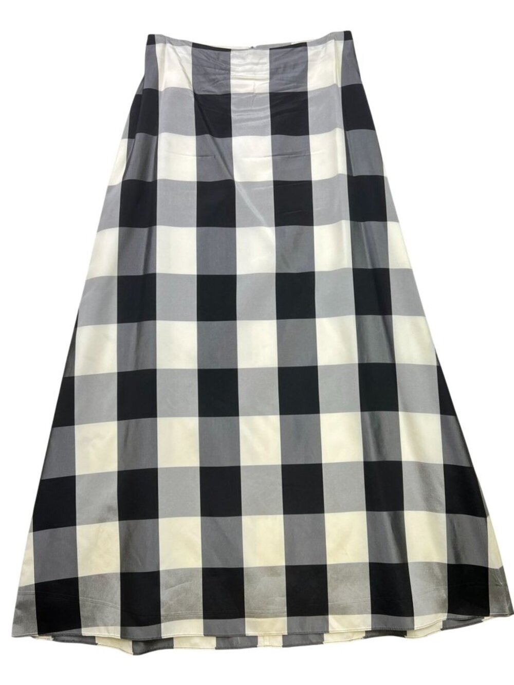 JS Collections Women's A-Line Maxi Skirt Back Zip Size 12 Black White Checkered